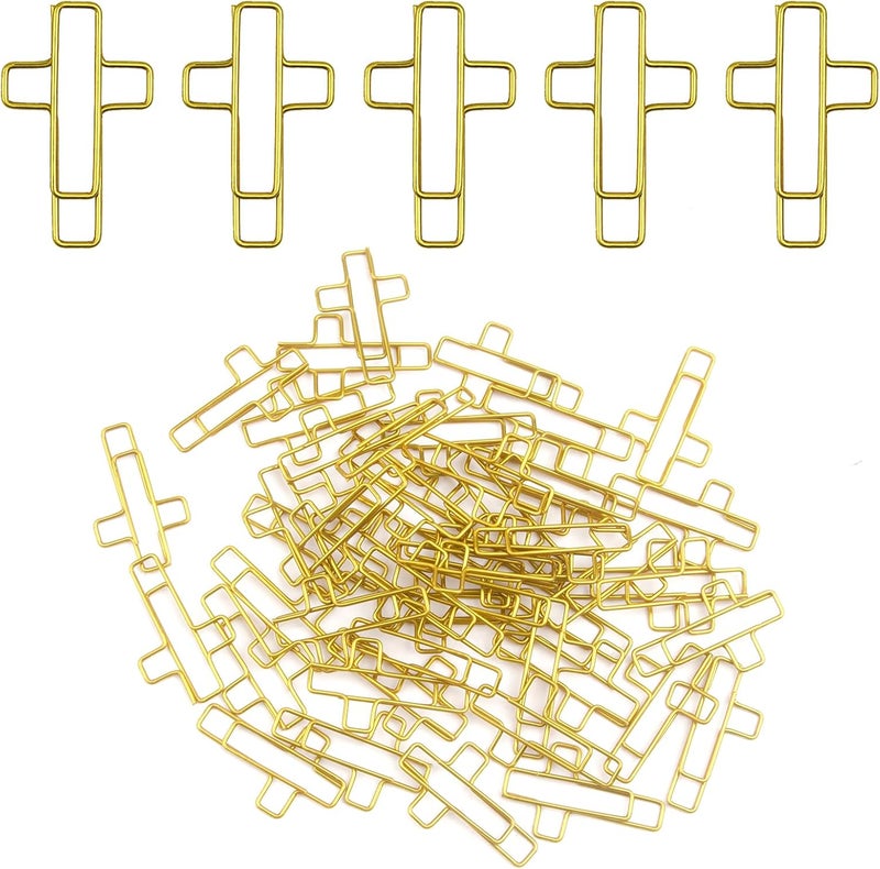 Notoke 50 PCS Gold Cross Paper Clips Bible Paper Clips - Versatile Bible Study Supplies for Christian Office and Home, Also Great as Journaling Papers Clip and Bookmarks - Image 1